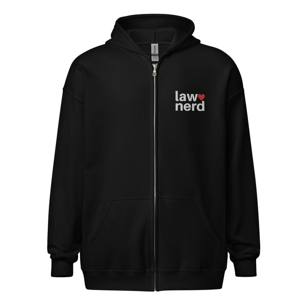 Law Nerd Love Red Heart Embroidered ZipUp Hoodie